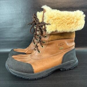 UGG Butte Mens size 8 Winter Brown Leather Waterproof Fur Lined Boots 5521